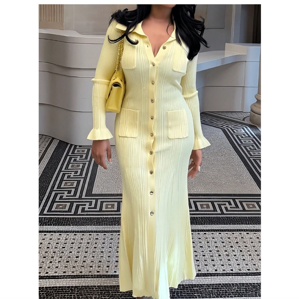 Women's New Elegant Commuting Knit Dress, Fashionable Long Knit Dress, Daily Sli